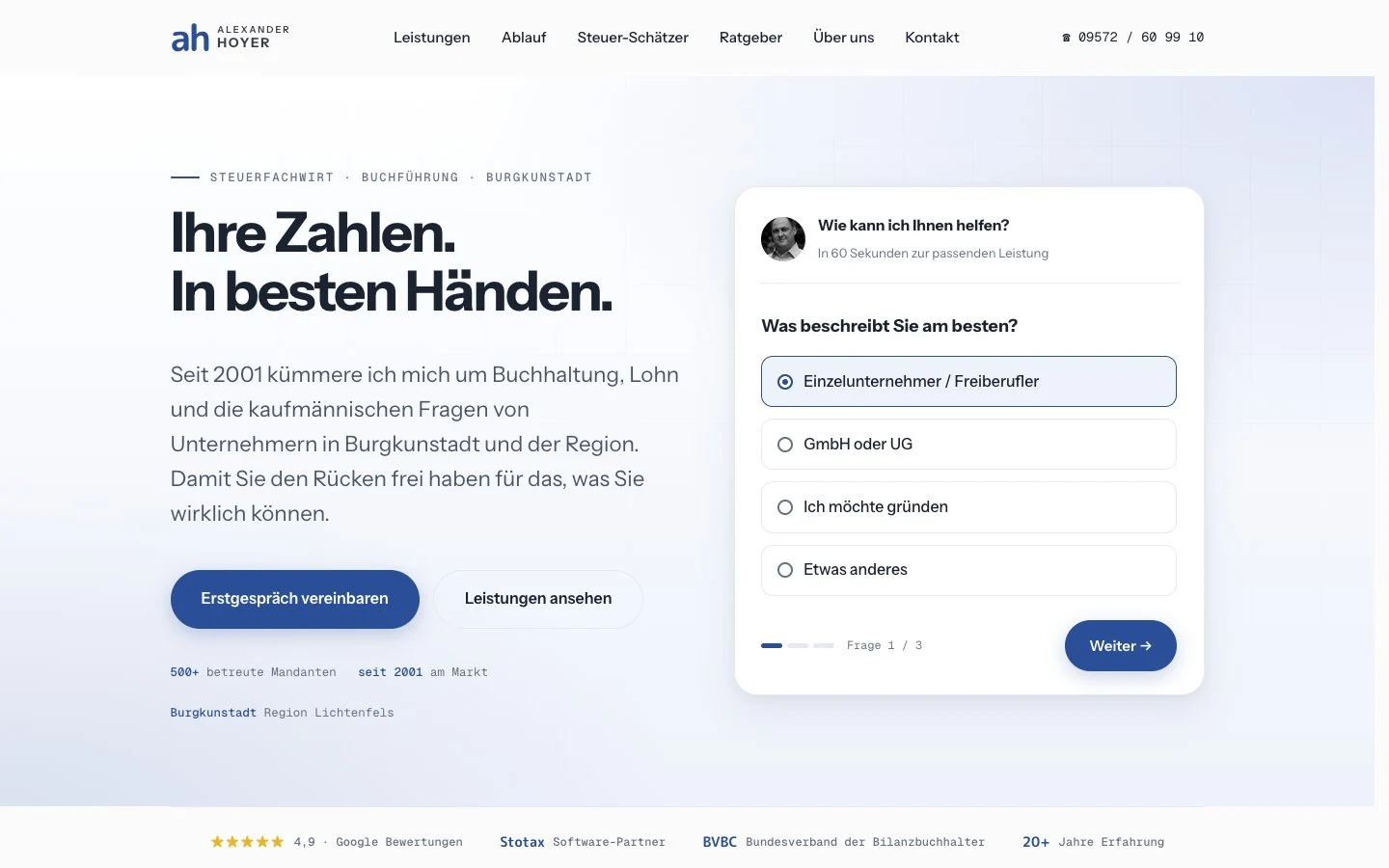 Kanzlei Hoyer — Website-Entwurf · Burgkunstadt